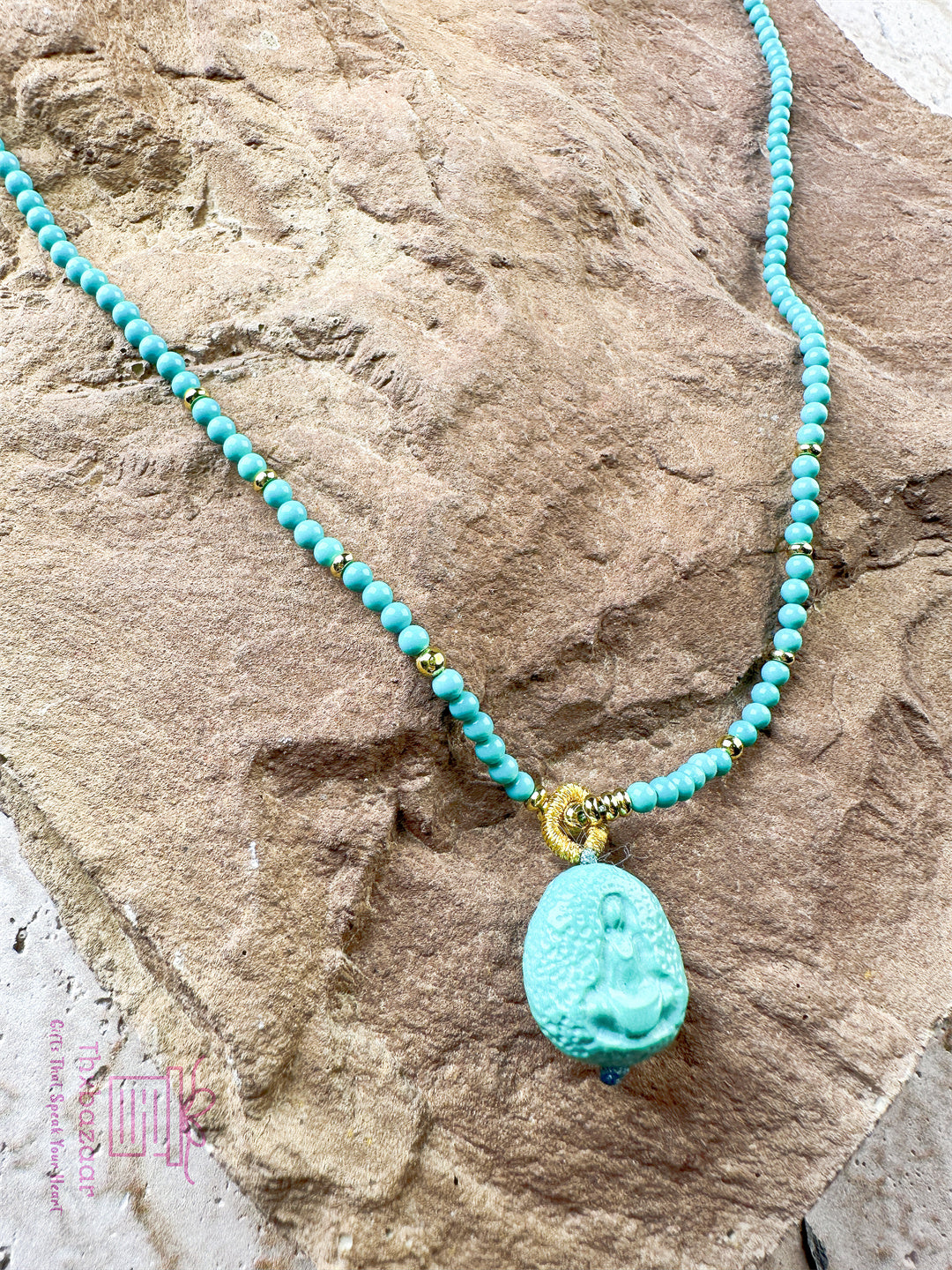 Blessing Jewelry Serene Lite Turquoise Magnesite Necklace with Meditating Buddha Pendant