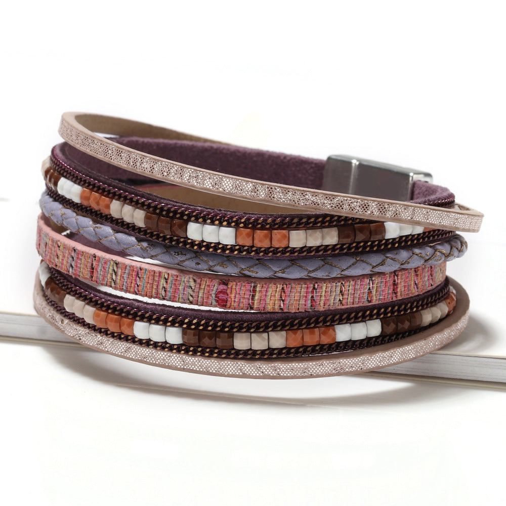 Blessing Jewelry Bead Women's Leather Multi-layer Handmade Braided Bracelets