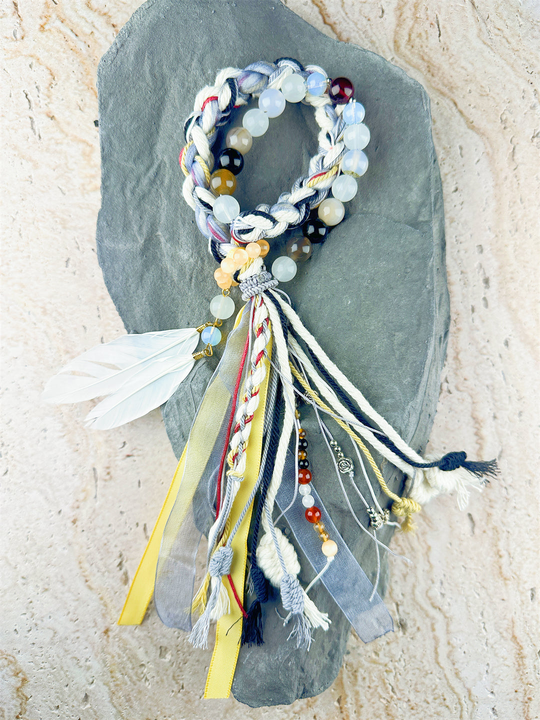 Friendship Bracelet Serene Sky Double-Layered Bracelet with Feather Charm